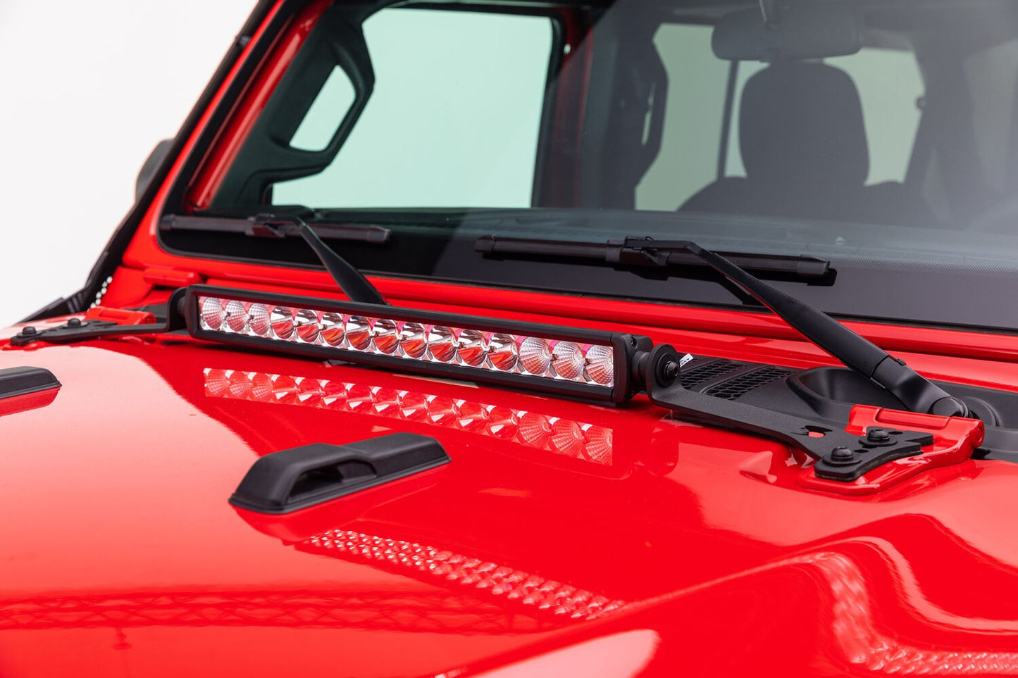XE Hood Hinge Light Mount for a 20 Inch Single Row LED Bar Textured Black 2018-2026 Jeep Wrangler JL 2020-2025 Jeep Gladiator Go Rhino-2