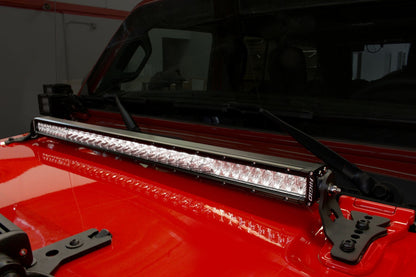 XE Hood Hinge Light Mount For a 30 Inch Single Row LED Bar Textured Black 2018-2026 Jeep Wrangler JL 2020-2025 Jeep Gladiator Go Rhino-2