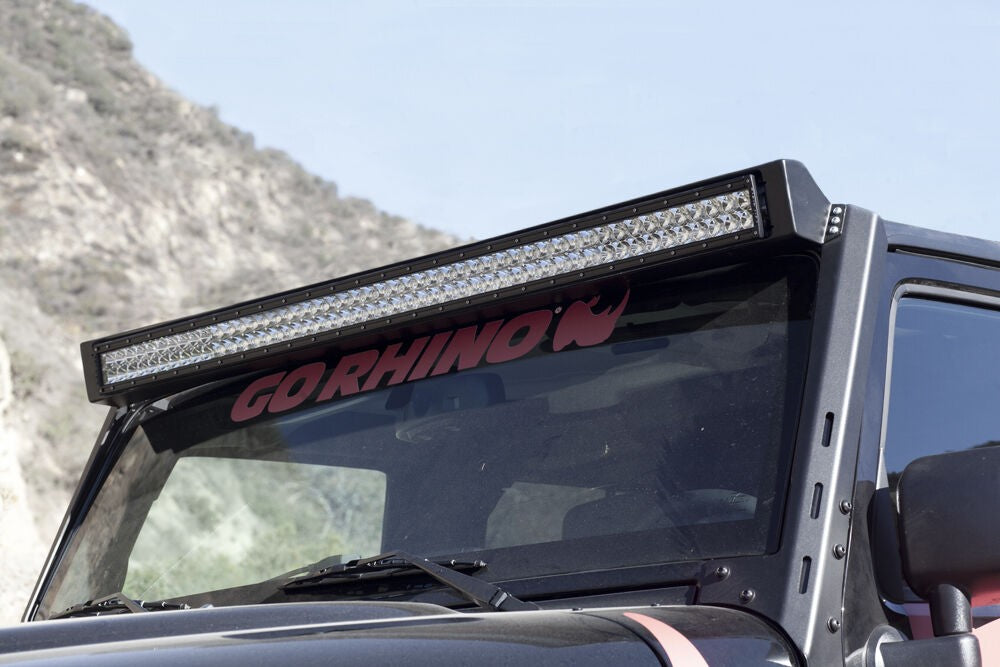 WLF Windshield Light Mount Frame Compatible with Rigid E2 50 Inch Textured Black For 2007-2018 Jeep Wrangler JK Go Rhino-1