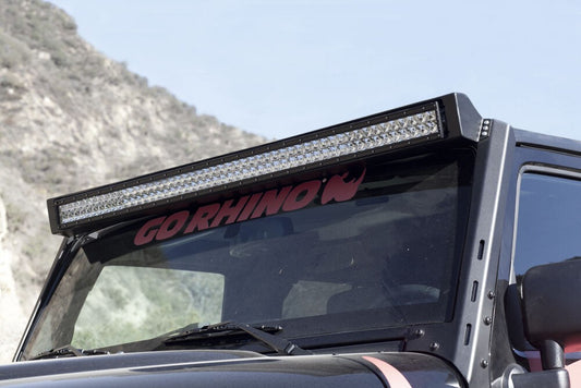 WLF Windshield Light Mount Frame Compatible with Rigid E2 50 Inch Textured Black For 2007-2018 Jeep Wrangler JK Go Rhino-1