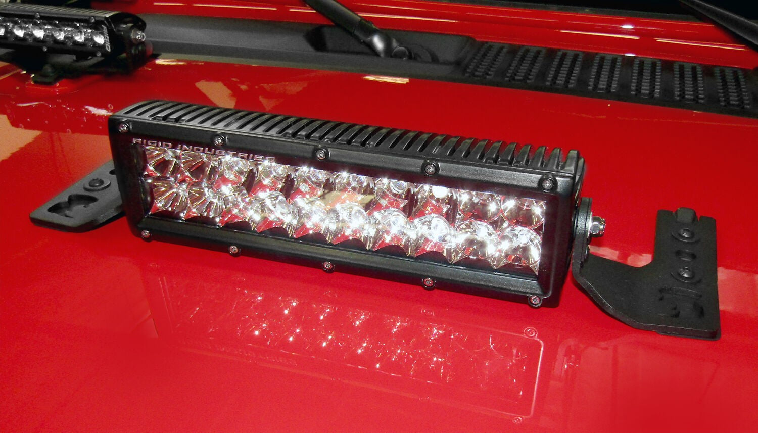 XE Center Hood Light Mount for a 10 Inch Double Row LED Bar Textured Black 2018-2026 Jeep Wrangler JL 2020-2025 Jeep Gladiator Go Rhino-3