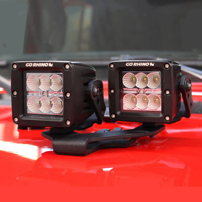 XE Center Hood Light Mounts Several 3 Inch Cube LED Lights to hood Textured Black 2018-2026 Jeep Wrangler JL 2020-2025 Jeep Gladiator Go Rhino-2