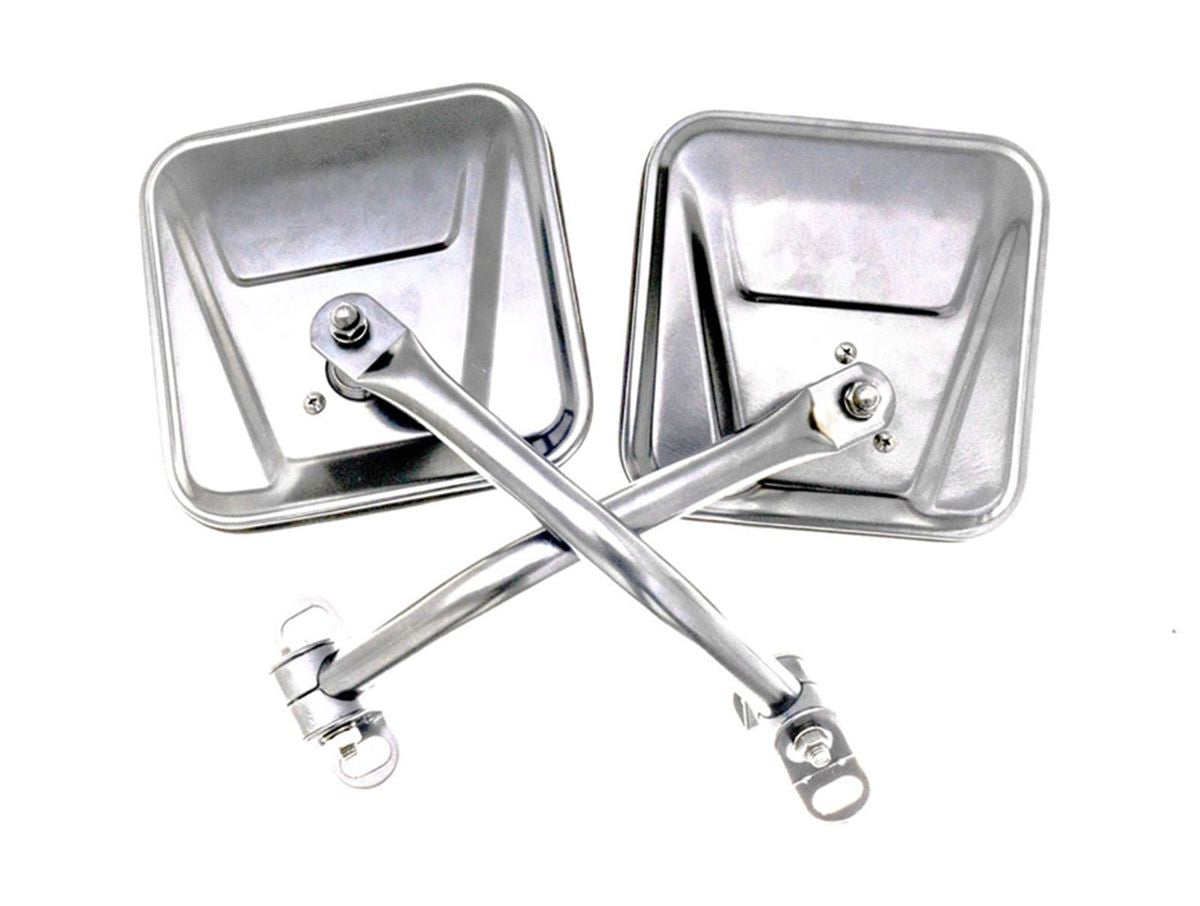 Factory Style Replacement Steel Mirror Kit for 1976-1983 Jeep CJ5, 1976-1986 Jeep CJ7, 1987-1995 Jeep Wrangler YJ Pair, Stainless Steel Rampage