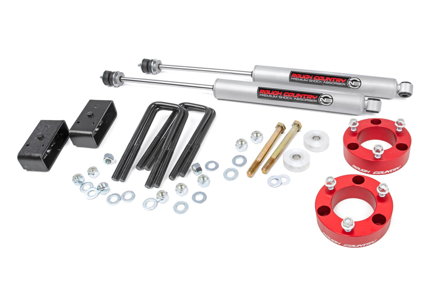 Rough Country 3 Inch Lift Kit Red Spacer w/N3 Shocks 05-21 Toyota Tacoma 2WD/4WD Rough Country