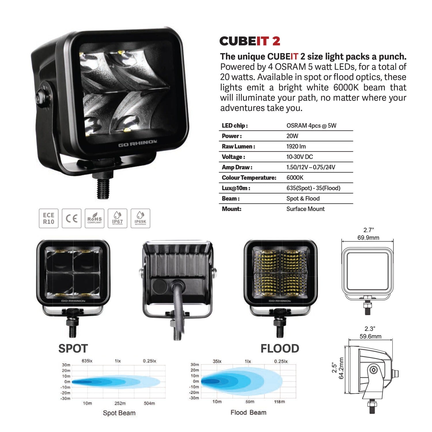 Blackout Series Lights Pair of 2x2 Cube LED Flood Light Kit Black Go Rhino-7