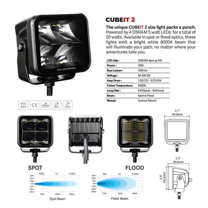 Blackout Series Lights Pair of 2x2 Cube LED Flood Light Kit Black Go Rhino-7