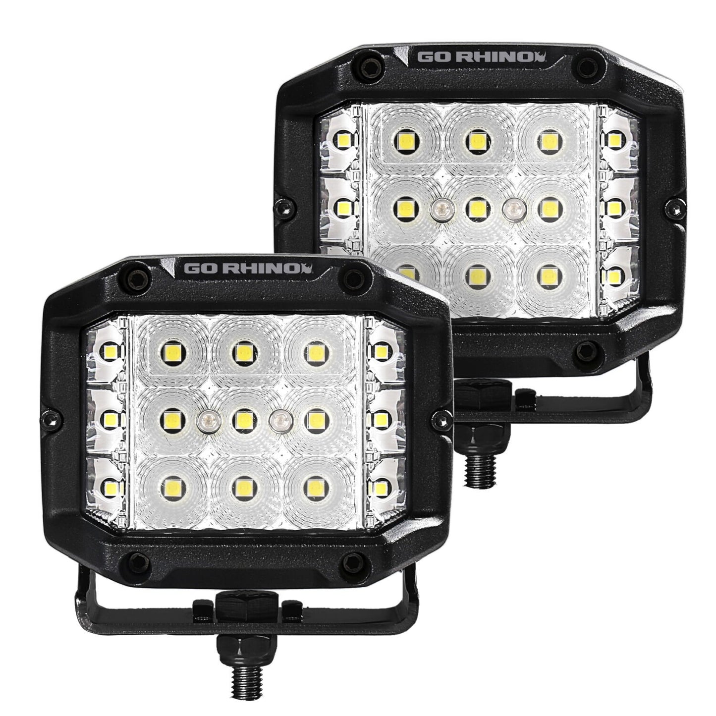 Bright Series Lights Pair of 4x3 Sideline Cube LED Flood Light Kit Black Go Rhino-2