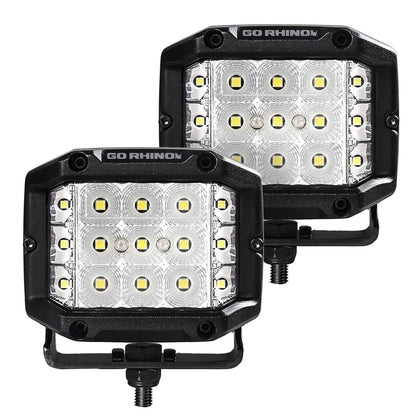Bright Series Lights Pair of 4x3 Sideline Cube LED Flood Light Kit Black Go Rhino-2