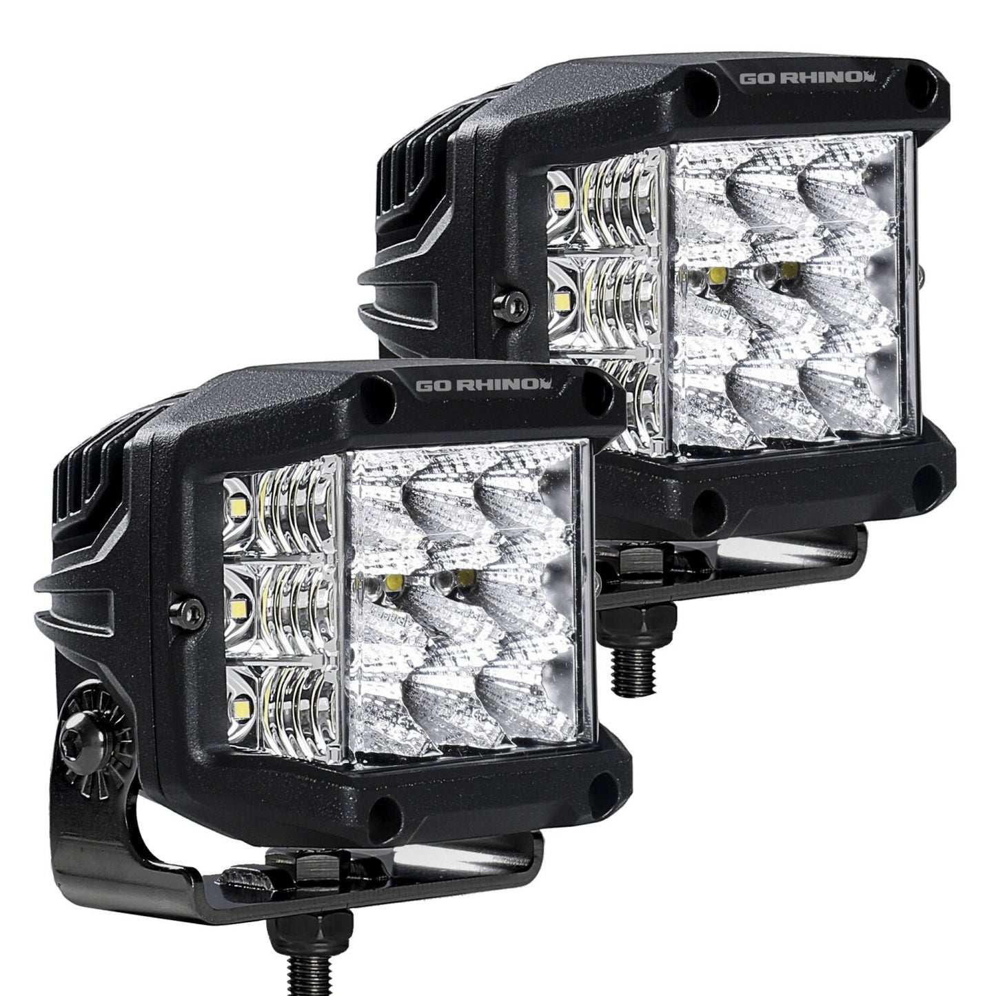 Bright Series Lights Pair of 4x3 Sideline Cube LED Flood Light Kit Black Go Rhino-4