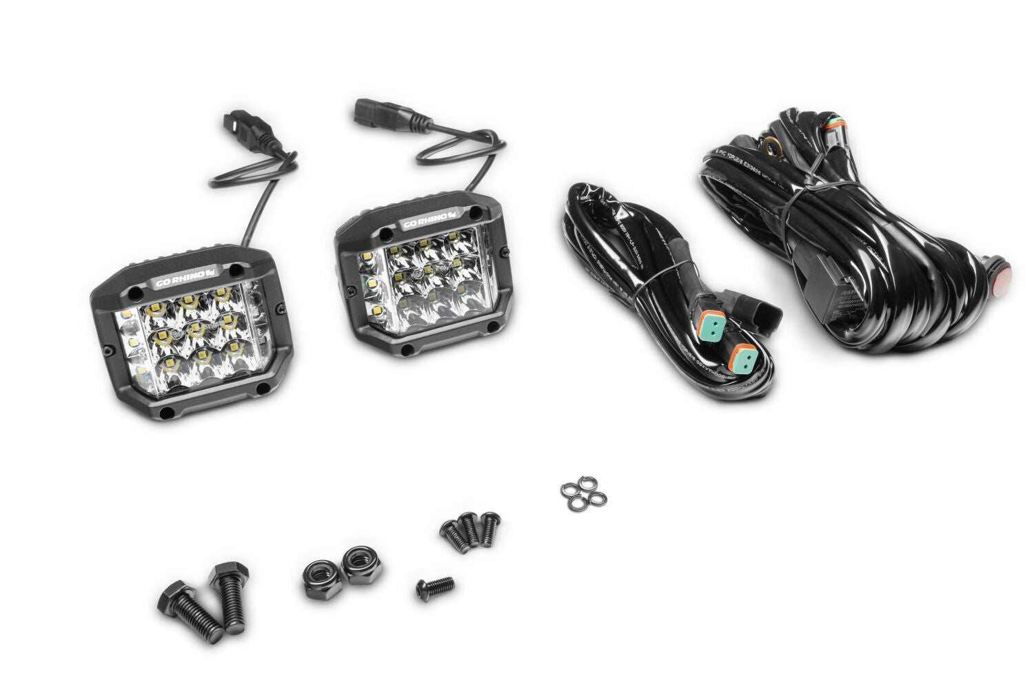 Bright Series Lights Pair of 4x3 Sideline Cube LED Spot Light Kit Black Go Rhino