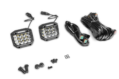 Bright Series Lights Pair of 4x3 Sideline Cube LED Spot Light Kit Black Go Rhino