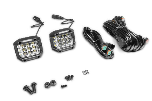 Bright Series Lights Pair of 4x3 Sideline Cube LED Spot Light Kit Black Go Rhino
