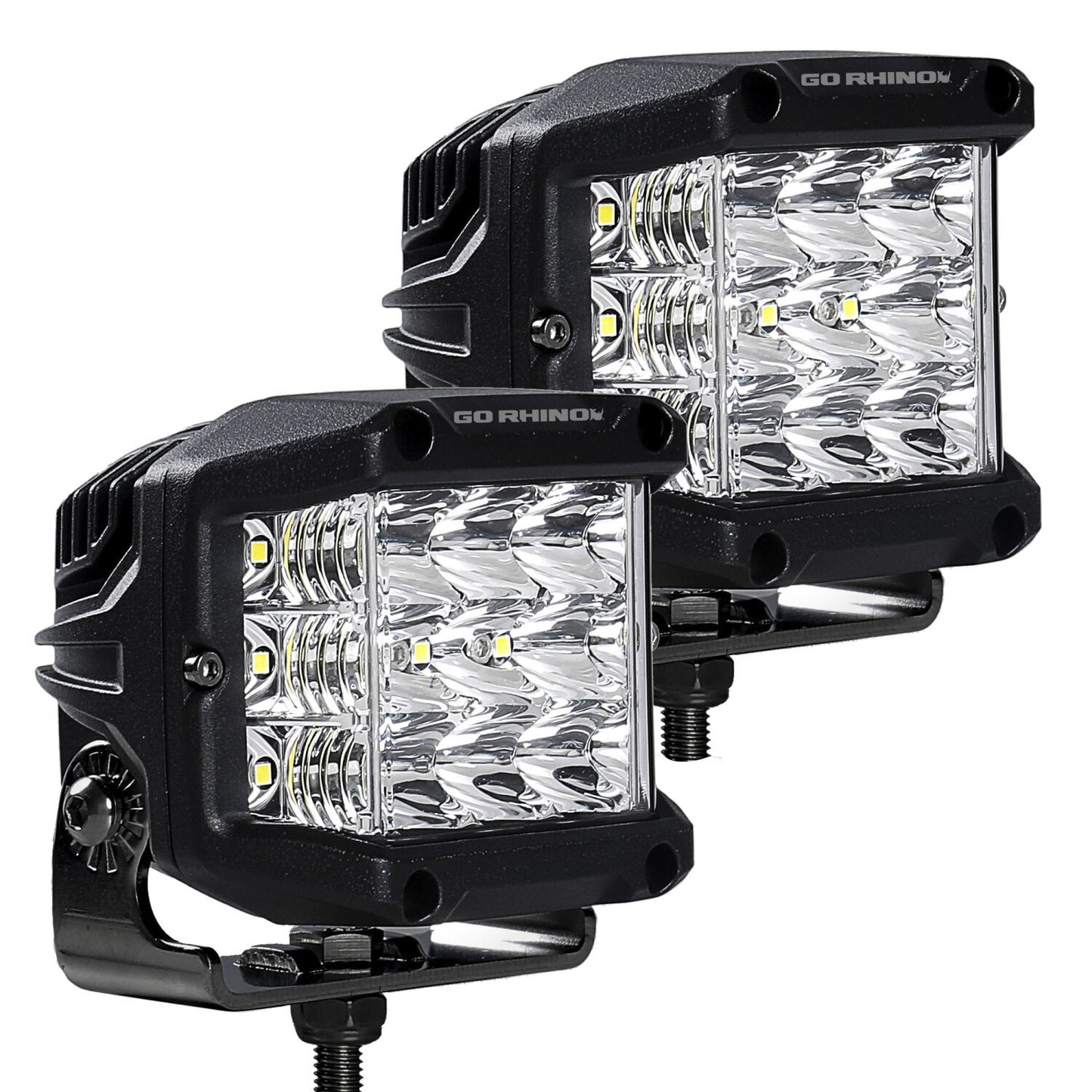 Bright Series Lights Pair of 4x3 Sideline Cube LED Spot Light Kit Black Go Rhino-4