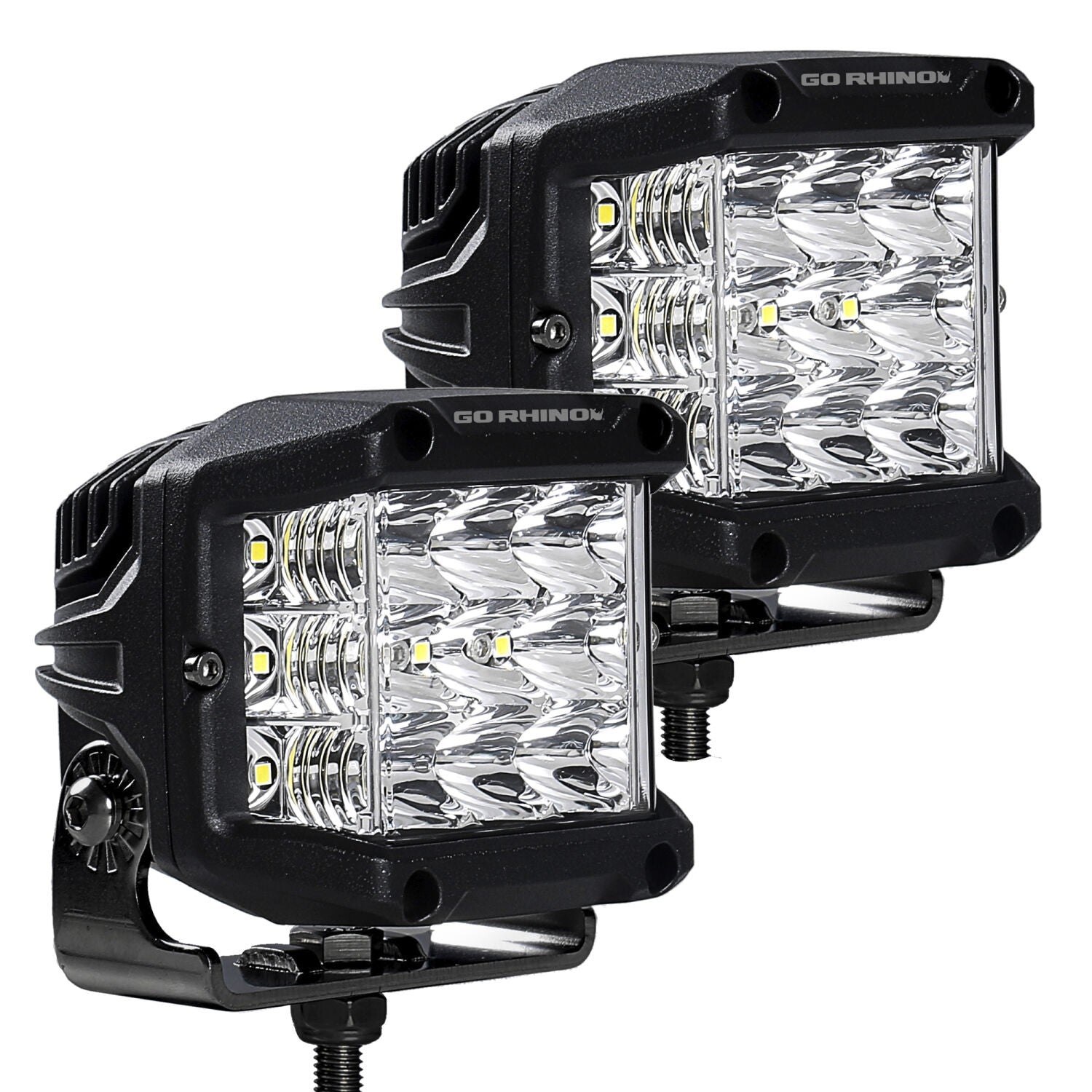 Bright Series Lights Pair of 4x3 Sideline Cube LED Spot Light Kit Black Go Rhino-4