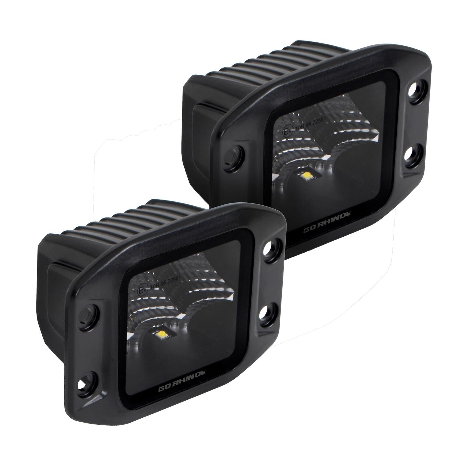 Blackout Series Lights Pair of 3x3 Cube LED Flood Light Kit Flush Mount Black Go Rhino-3