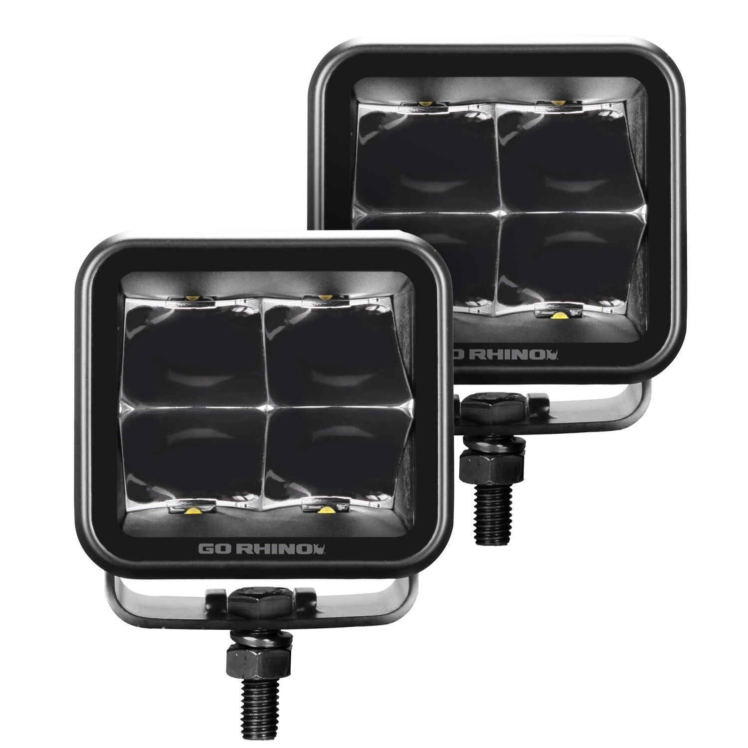 Blackout Series Lights Pair of 3x3 Cube LED Spot Light Kit Black Go Rhino-3