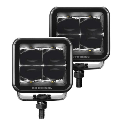 Blackout Series Lights Pair of 3x3 Cube LED Spot Light Kit Black Go Rhino-3