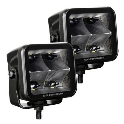 Blackout Series Lights Pair of 3x3 Cube LED Spot Light Kit Black Go Rhino-5