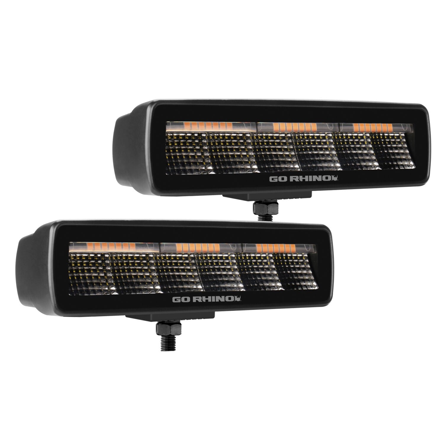 Blackout Combo Series Lights Pair of Sixline LED Flood Lights With Amber Accent Black Go Rhino-5