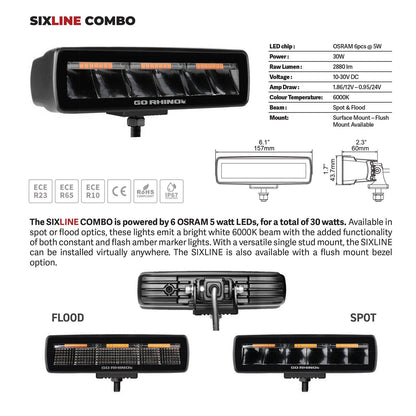 Blackout Combo Series Lights Pair of Sixline LED Flood Lights With Amber Accent Black Go Rhino-6