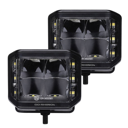 Blackout Series Lights Pair of 4x3 Cube LED Sideline Spot Light Kit Black Go Rhino-4