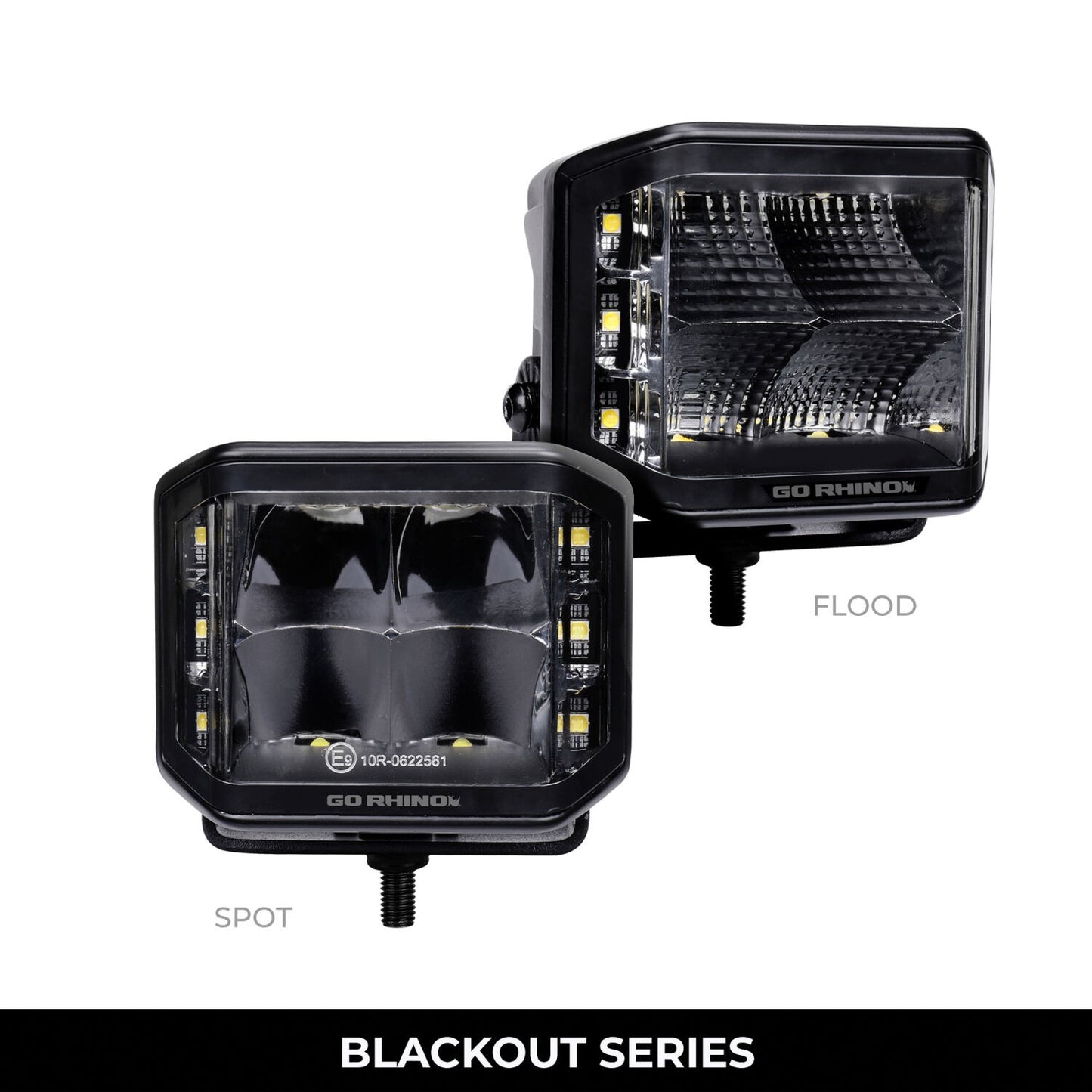 Blackout Series Lights Pair of 4x3 Cube LED Sideline Spot Light Kit Black Go Rhino-5