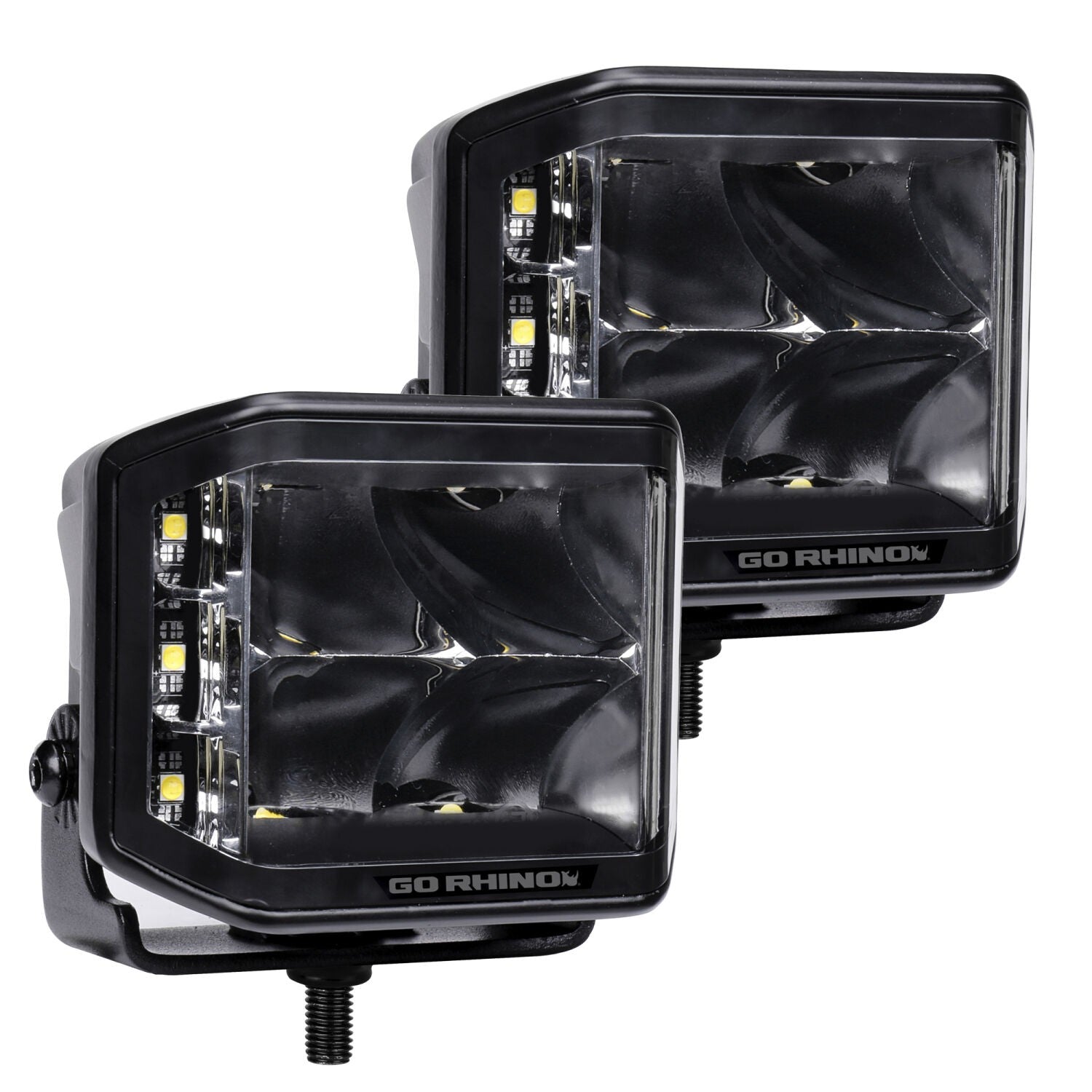 Blackout Series Lights Pair of 4x3 Cube LED Sideline Spot Light Kit Black Go Rhino-6
