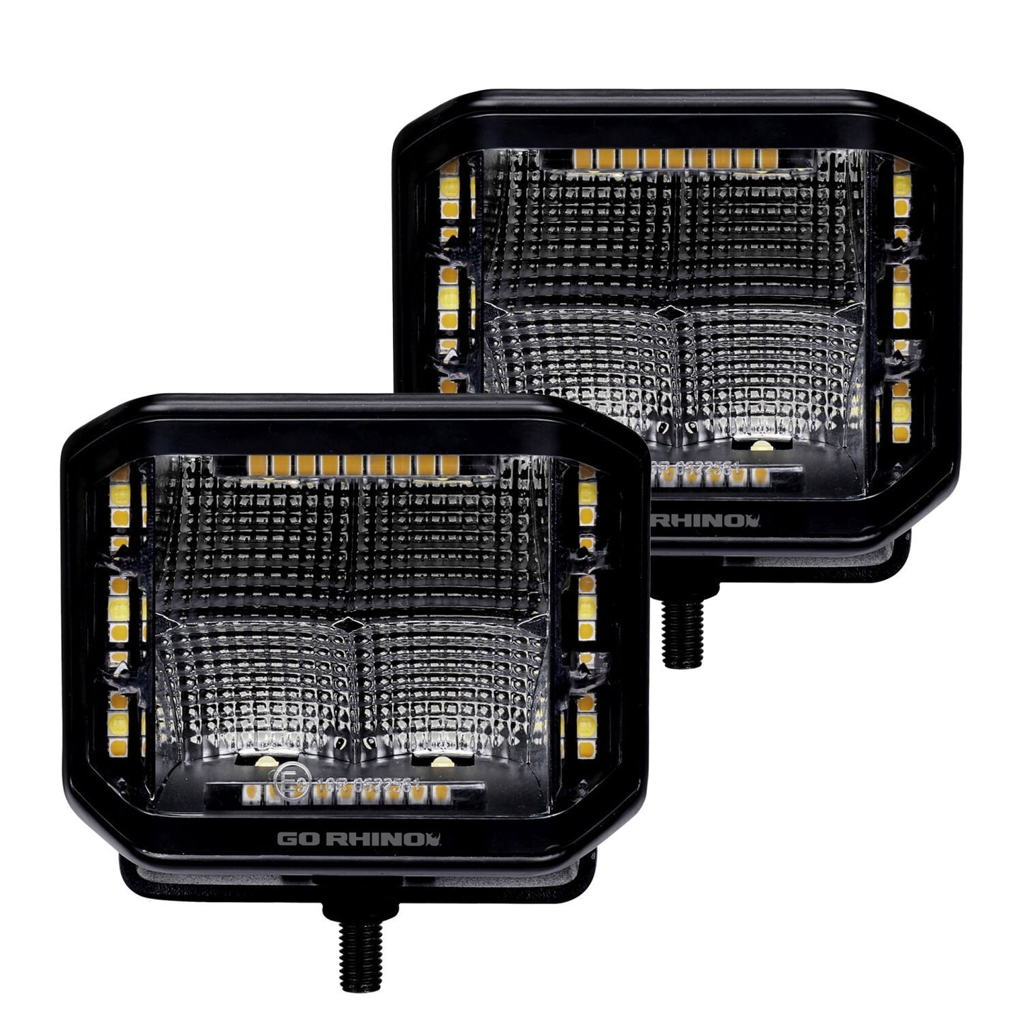 Blackout Combo Series Lights Pair of 4x3 Cube Sideline LED Flood Lights W/Amber Black Go Rhino-2