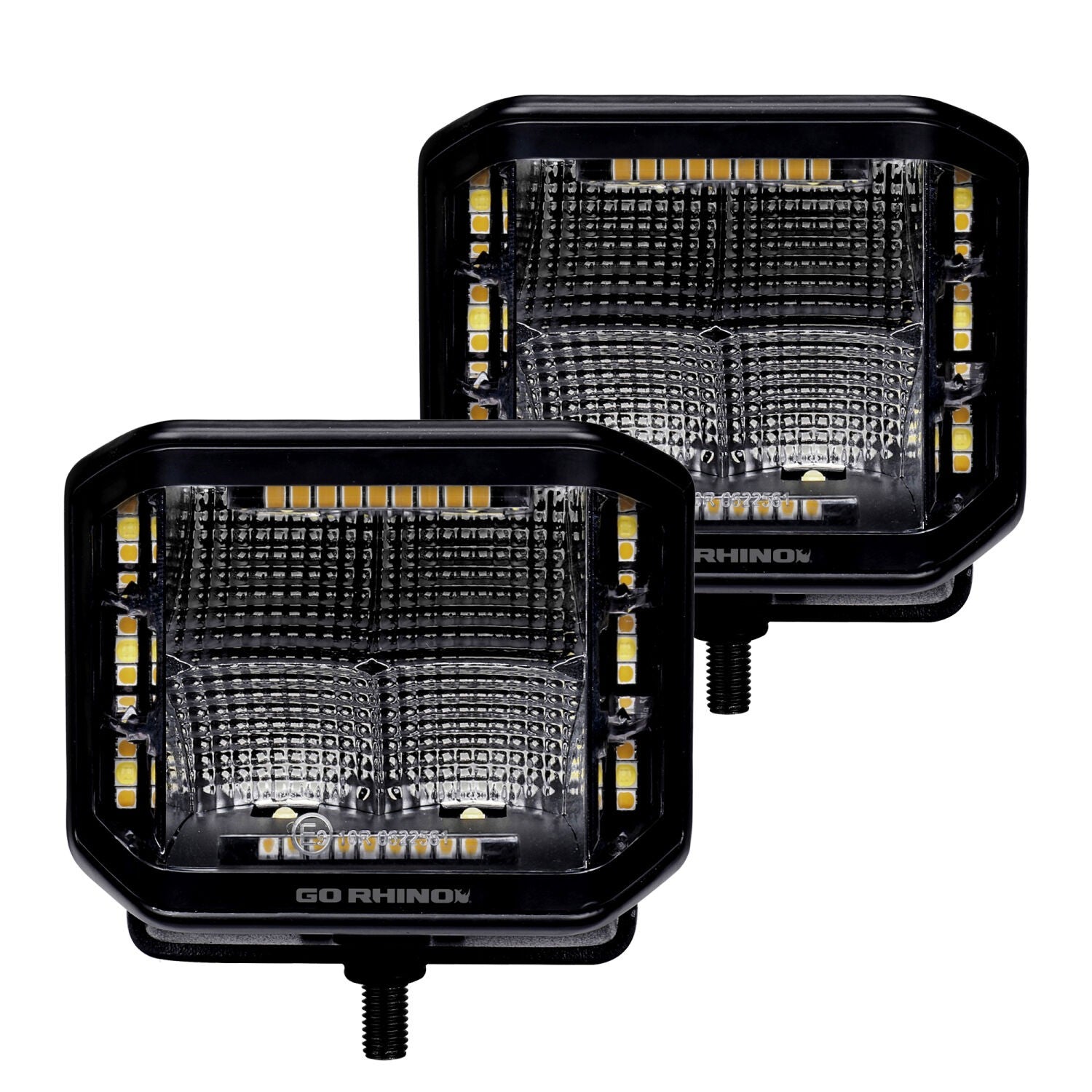 Blackout Combo Series Lights Pair of 4x3 Cube Sideline LED Flood Lights W/Amber Black Go Rhino-2