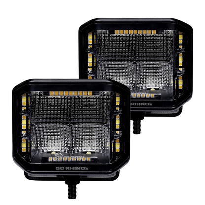 Blackout Combo Series Lights Pair of 4x3 Cube Sideline LED Flood Lights W/Amber Black Go Rhino-2