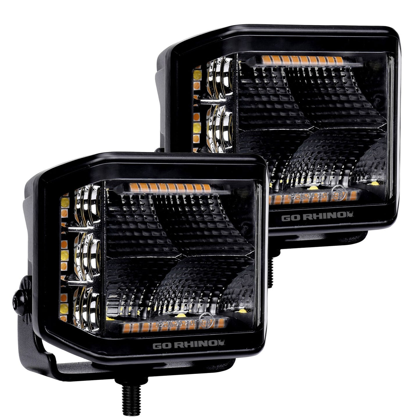 Blackout Combo Series Lights Pair of 4x3 Cube Sideline LED Flood Lights W/Amber Black Go Rhino-7