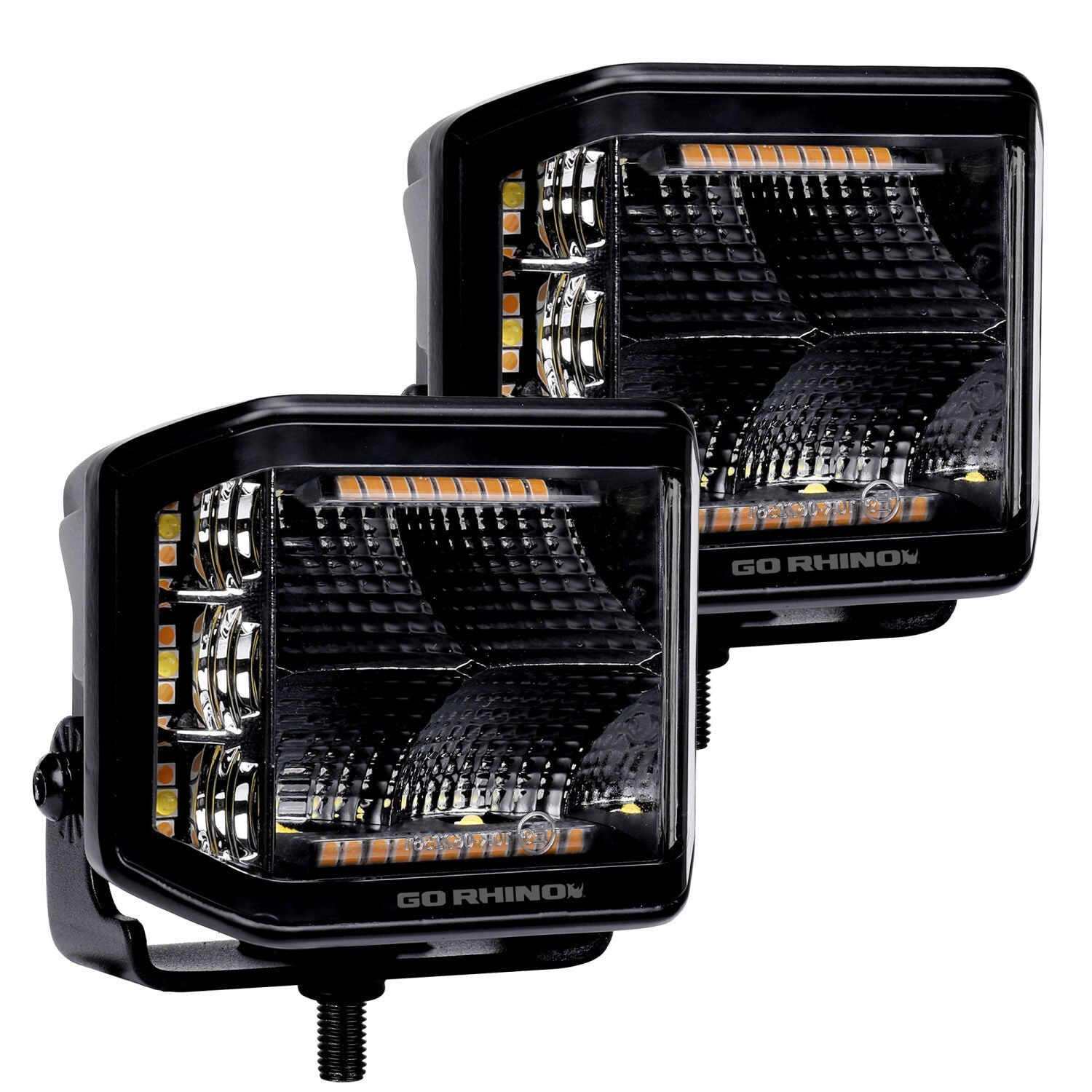 Blackout Combo Series Lights Pair of 4x3 Cube Sideline LED Flood Lights W/Amber Black Go Rhino-7