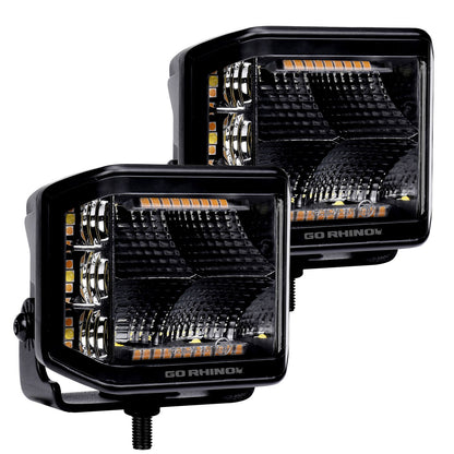 Blackout Combo Series Lights Pair of 4x3 Cube Sideline LED Flood Lights W/Amber Black Go Rhino-7