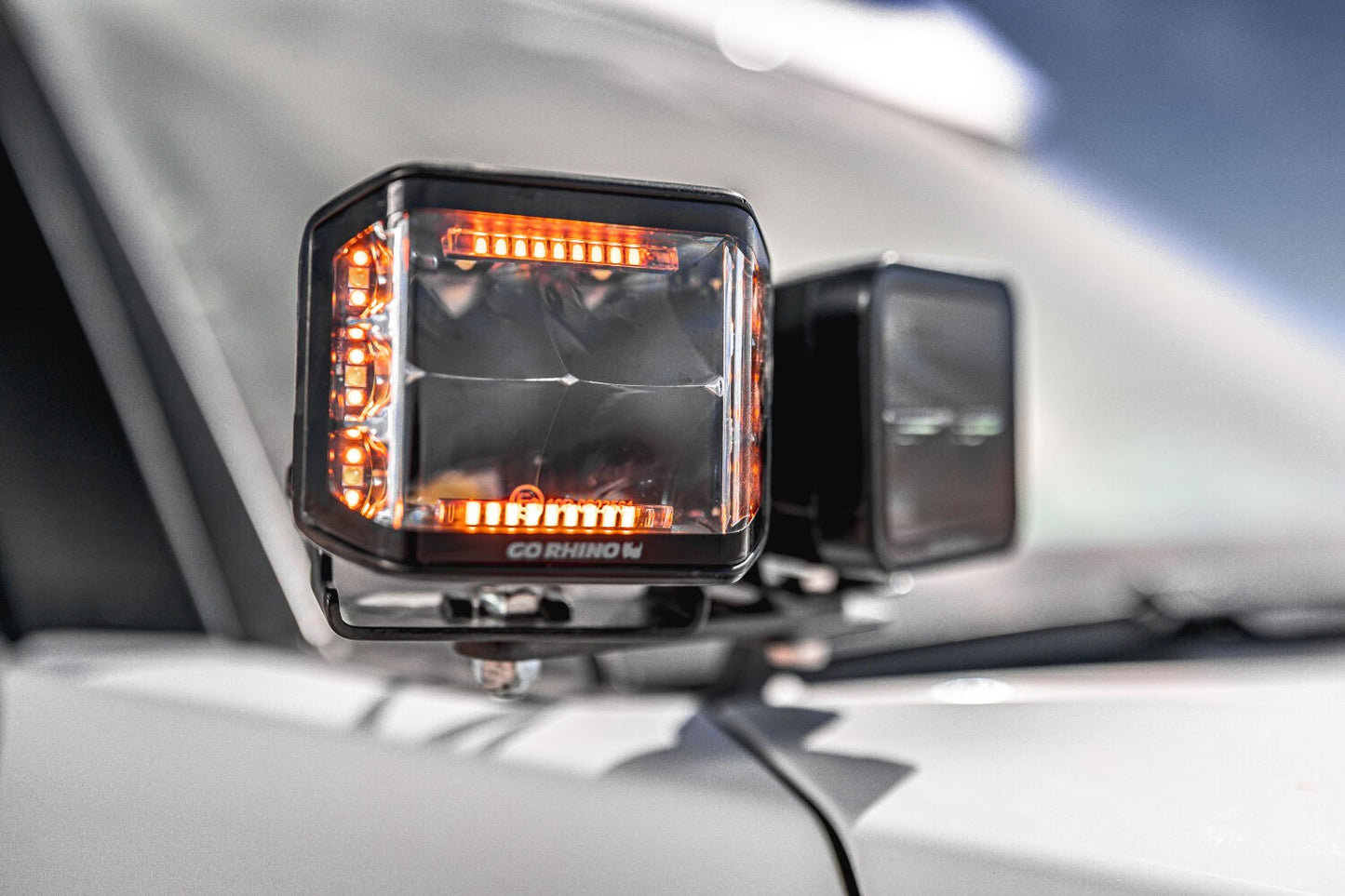 Blackout Combo Series Lights Pair of 4x3 Cube Sideline LEDSpot Lights W/ Amber Black Go Rhino-1