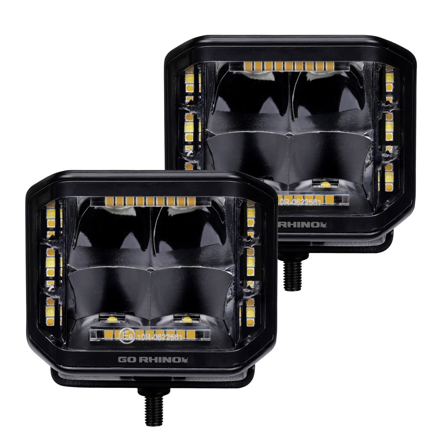 Blackout Combo Series Lights Pair of 4x3 Cube Sideline LEDSpot Lights W/ Amber Black Go Rhino-4