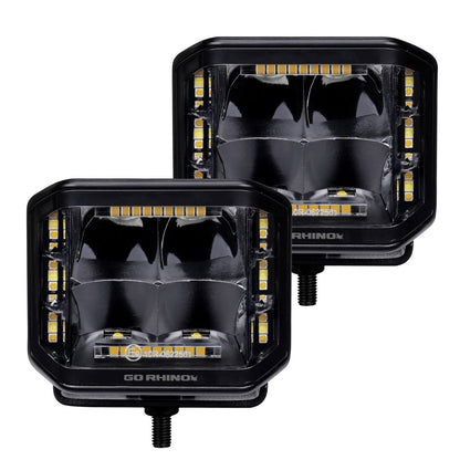 Blackout Combo Series Lights Pair of 4x3 Cube Sideline LEDSpot Lights W/ Amber Black Go Rhino-4