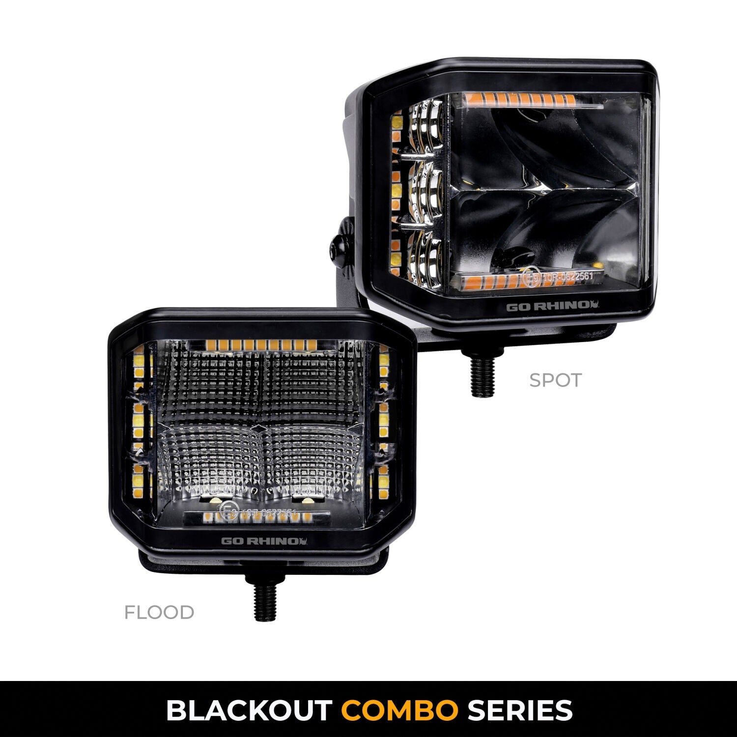Blackout Combo Series Lights Pair of 4x3 Cube Sideline LEDSpot Lights W/ Amber Black Go Rhino-6