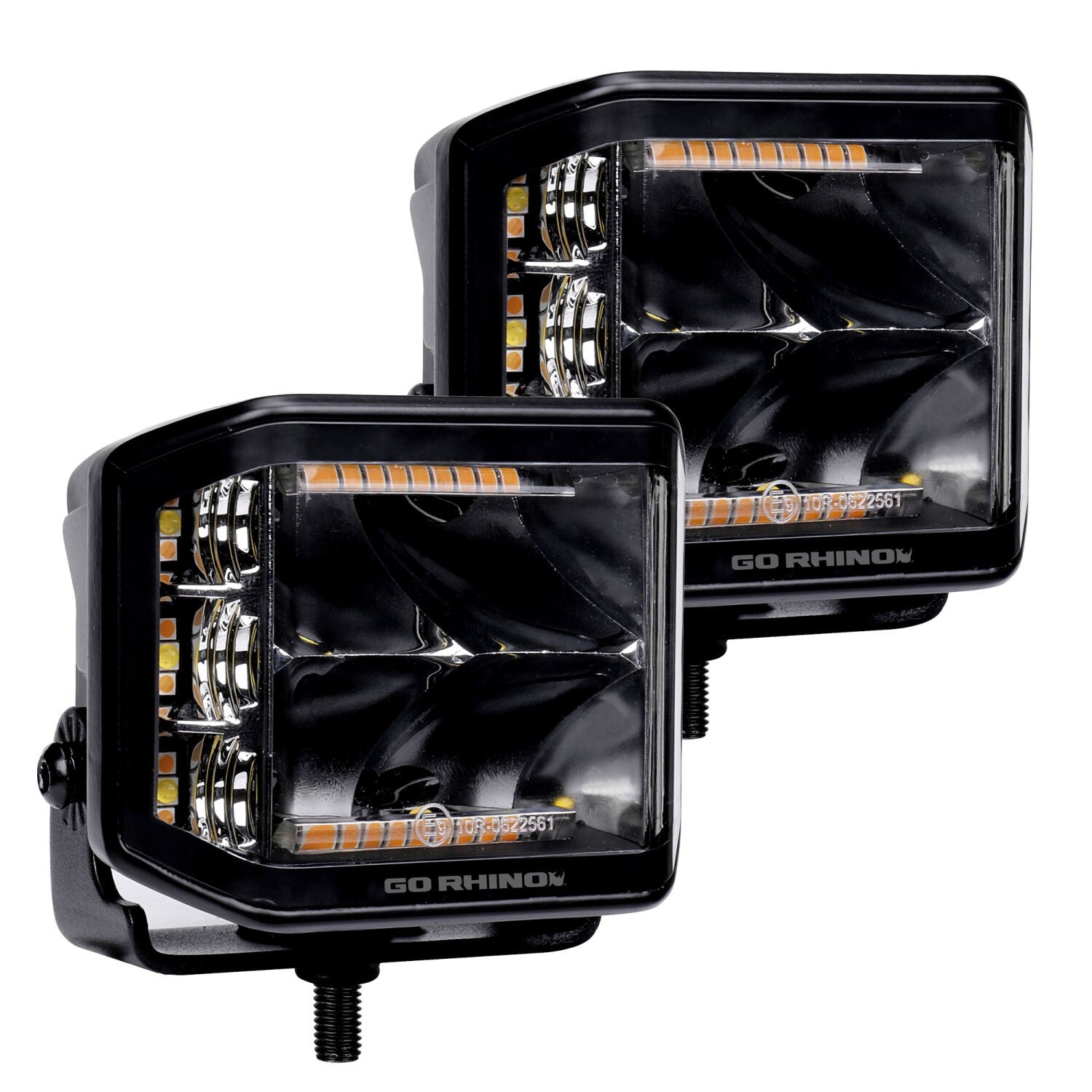 Blackout Combo Series Lights Pair of 4x3 Cube Sideline LEDSpot Lights W/ Amber Black Go Rhino-7