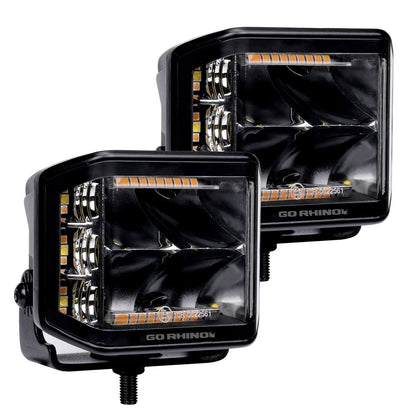 Blackout Combo Series Lights Pair of 4x3 Cube Sideline LEDSpot Lights W/ Amber Black Go Rhino-7