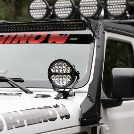 Blackout Series Lights 7 Inch Round LED Driving Light With Daytime Running Lights Black Go Rhino-1