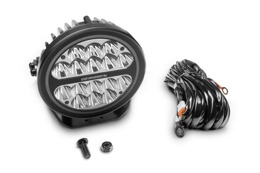 Blackout Series Lights 7 Inch Round LED Spot Light Beam With Daytime Running Light Black Go Rhino