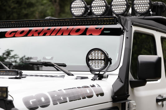 Blackout Series Lights 7 Inch Round LED Spot Light Beam With Daytime Running Light Black Go Rhino-1