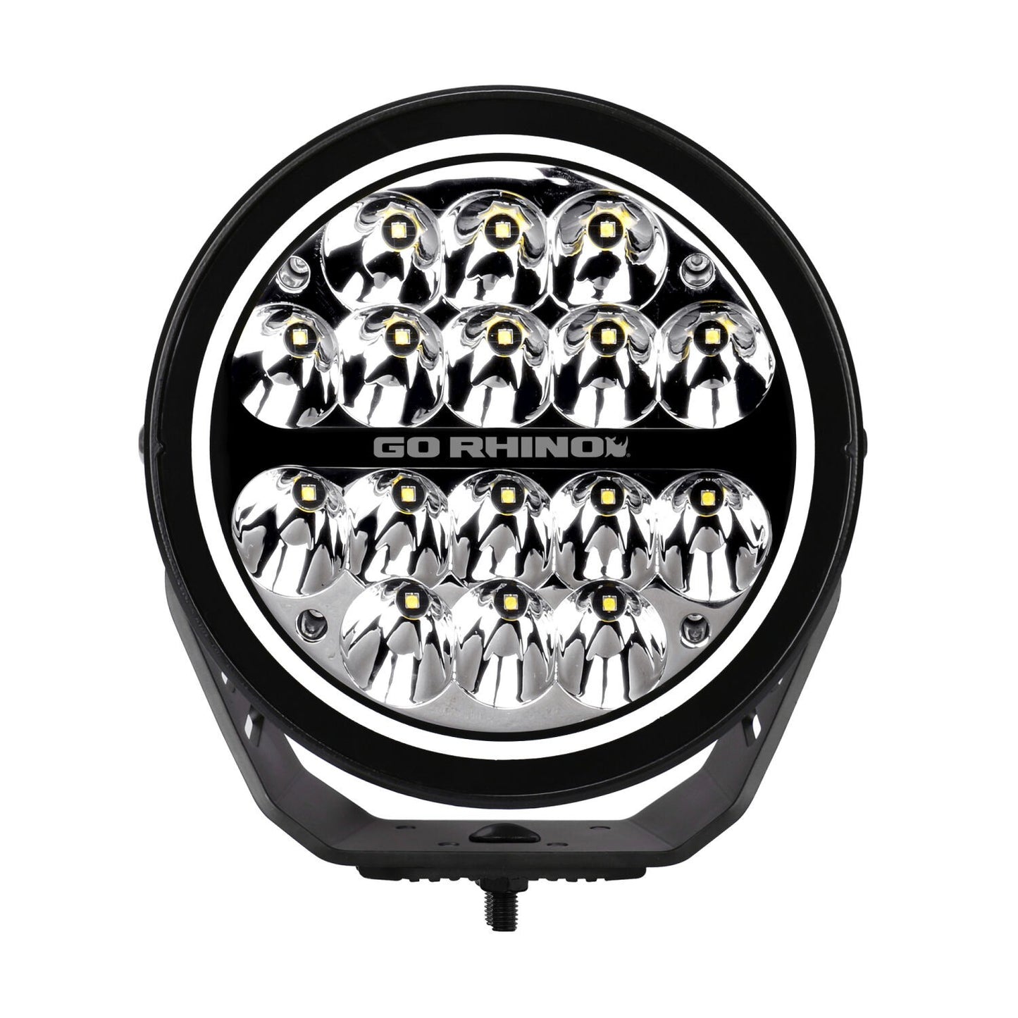 Blackout Series Lights 7 Inch Round LED Spot Light Beam With Daytime Running Light Black Go Rhino-4
