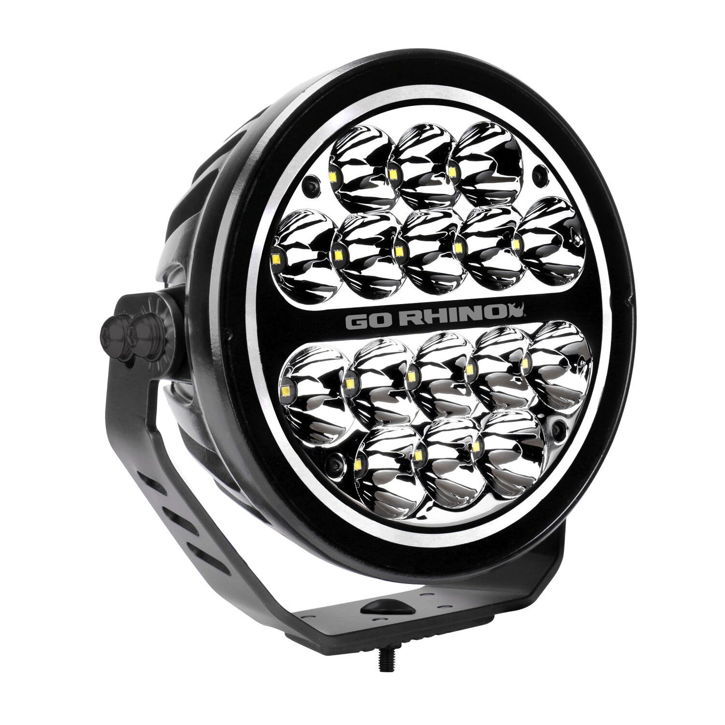 Blackout Series Lights 7 Inch Round LED Spot Light Beam With Daytime Running Light Black Go Rhino-9