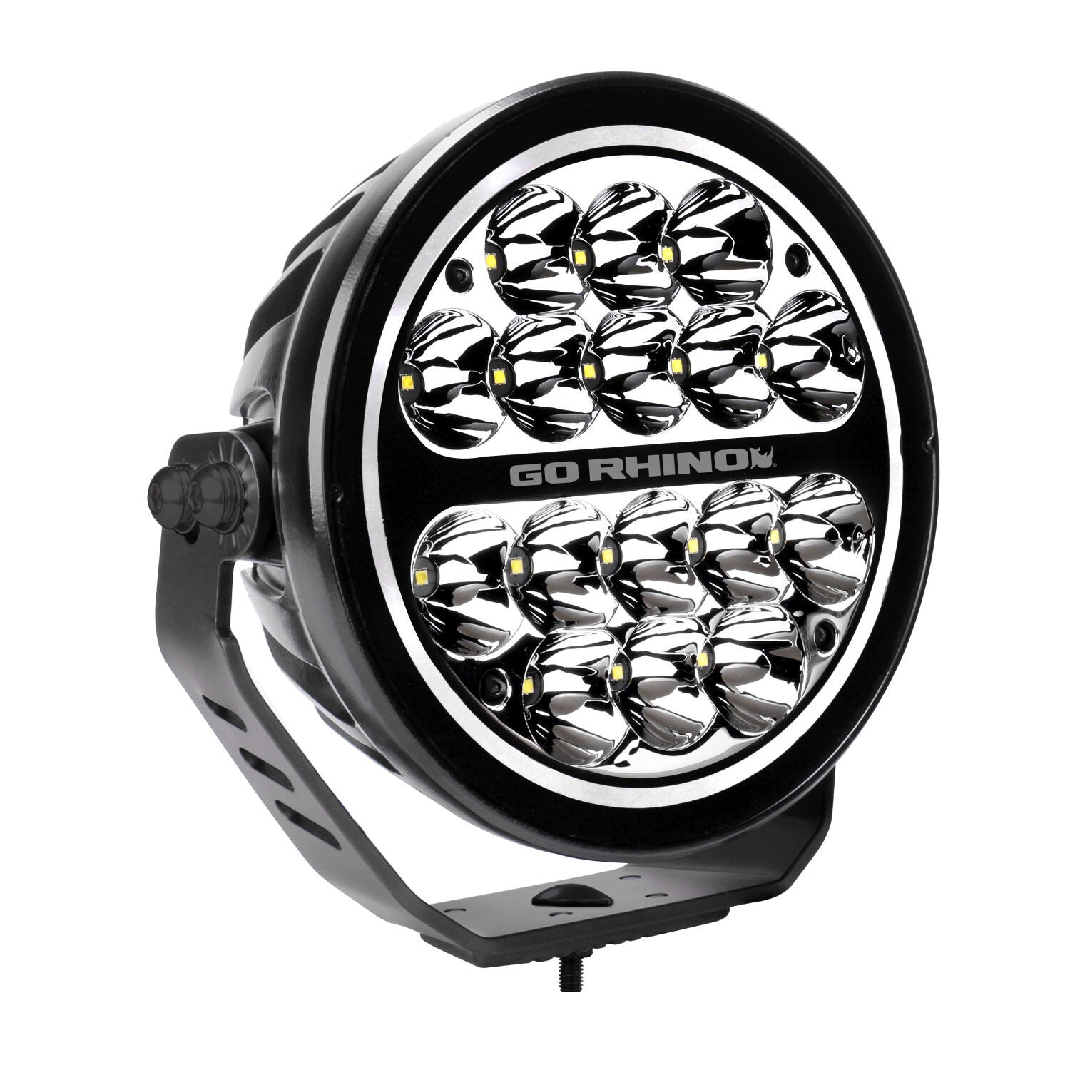 Blackout Series Lights 7 Inch Round LED Spot Light Beam With Daytime Running Light Black Go Rhino-9