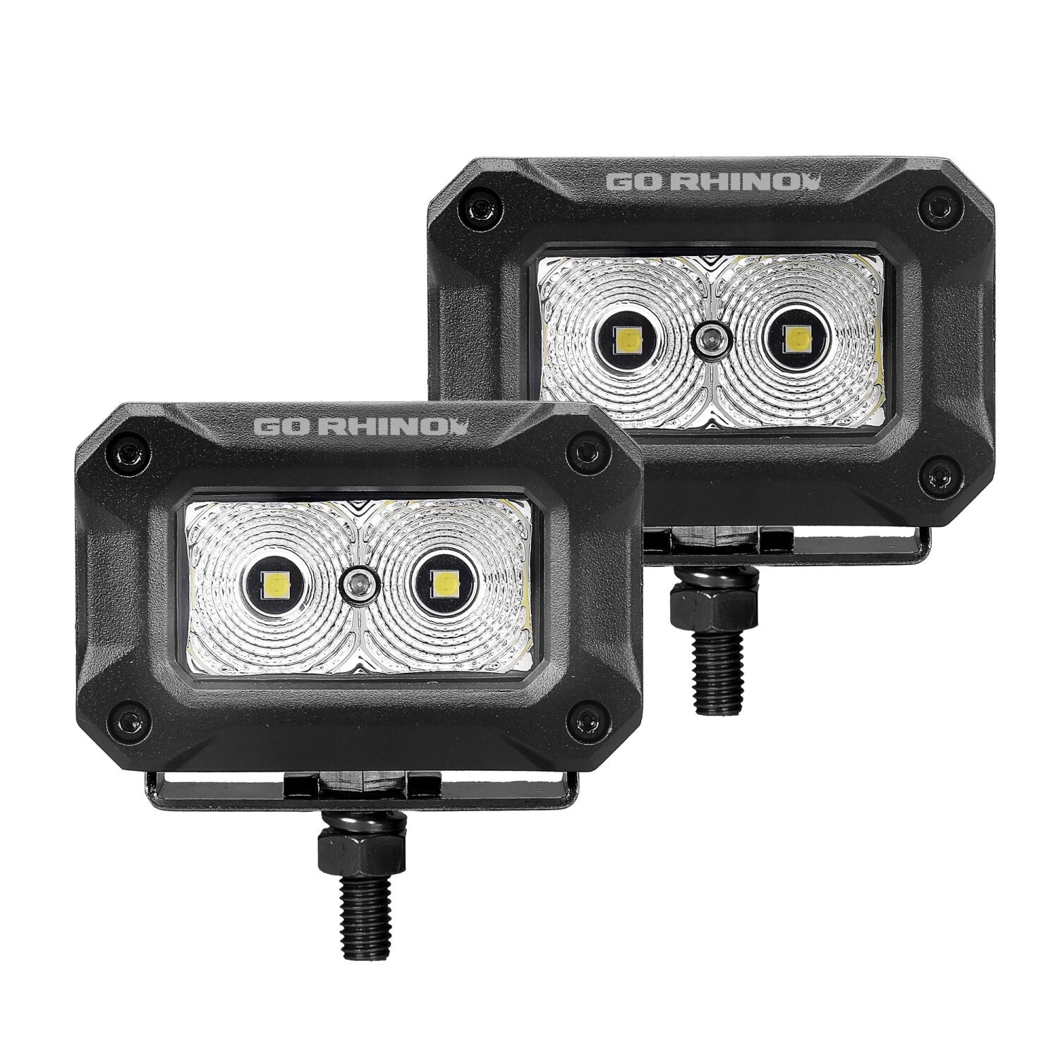 Bright Series Lights Pair of 3x2 Rectangle LED Flood Light Kit Black Go Rhino-1