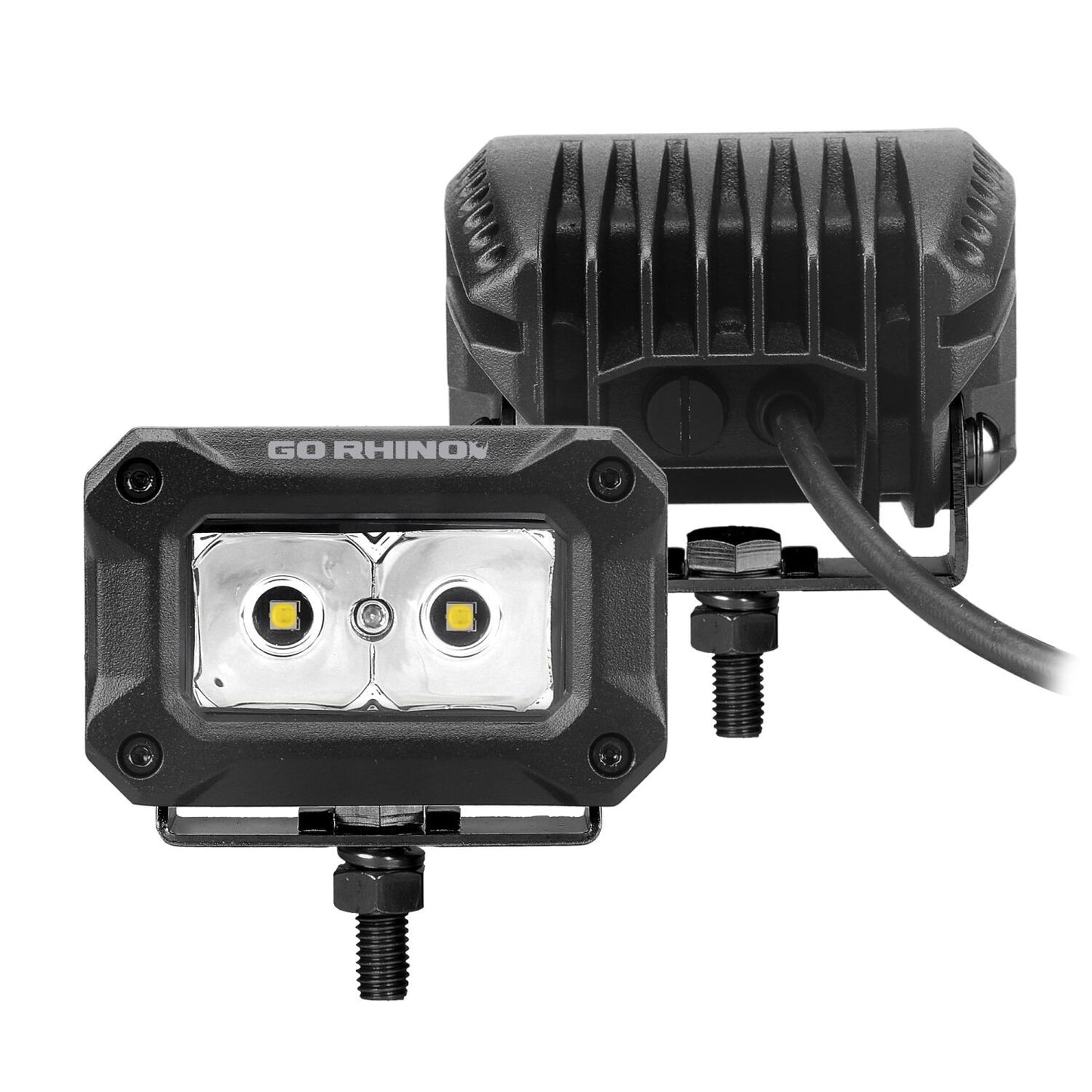 Bright Series Lights Pair of 3x2 Rectangle LED Spot Light Kit Black Go Rhino-5