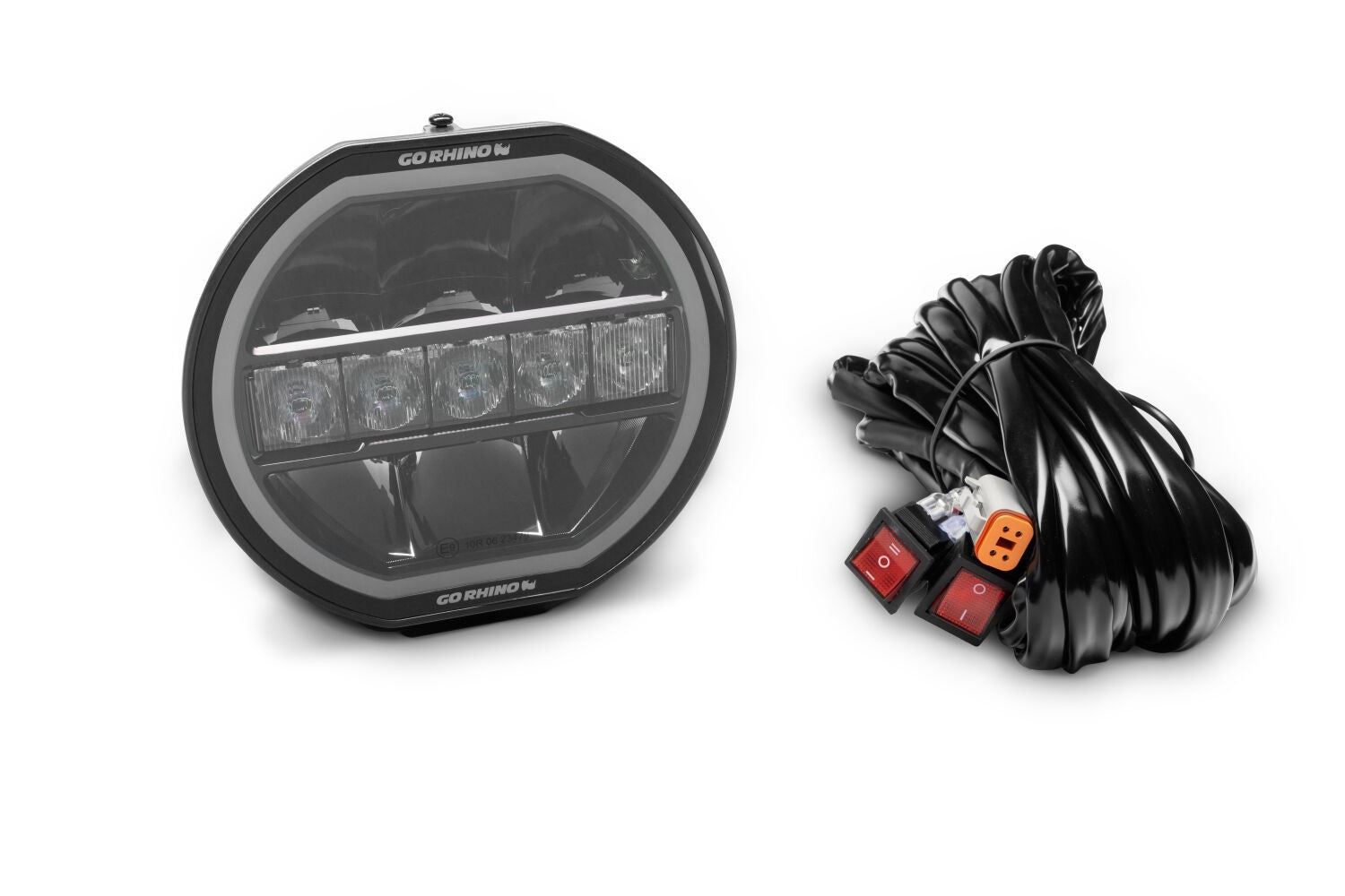 Blackout Series Lights 7 Inch Maxline LED Hi/Low Beam W/Multi Daytime Running Light Black Go Rhino