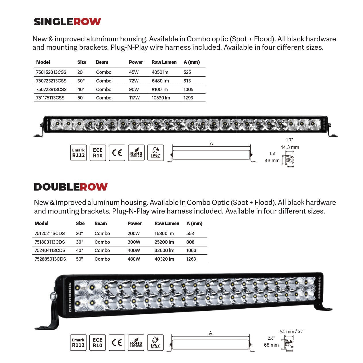 Bright Series Lights 21.5 Inch Double Row LED Light Bar Black Go Rhino-3