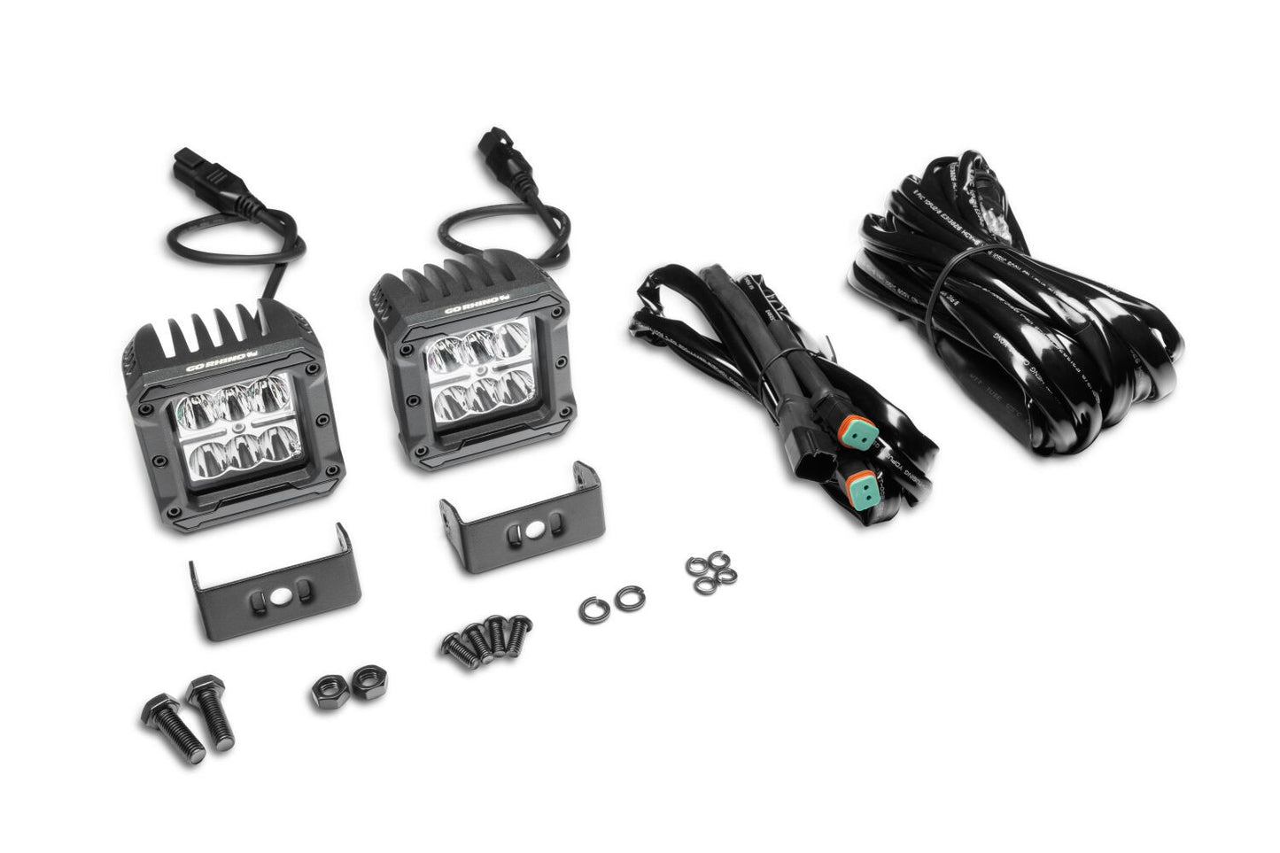 Bright Series Lights Pair of 3x3 Cube LED Spot Light Kit Black Go Rhino